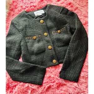 Urban Revivo Tweed Cropped Jacket US 6 Black Gold Button Bouclé Blazer NWT

⸻